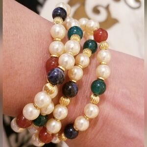 Francesca Romana Gemstones Multi-Strand Bracelet Vintage Italian Haute Couture